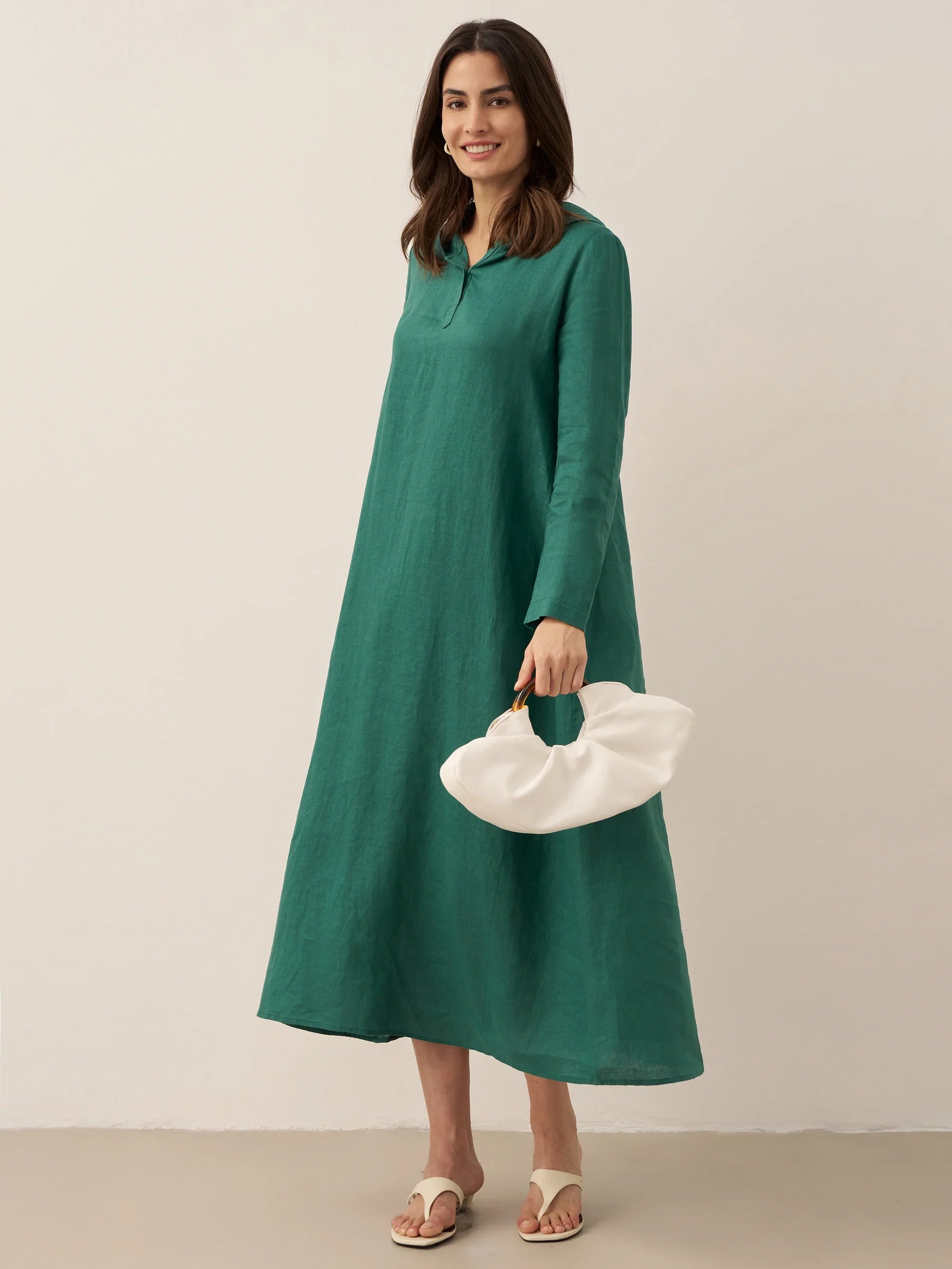 100% Linen Hooded Pullover Maxi Dress REBECCA DestGlow