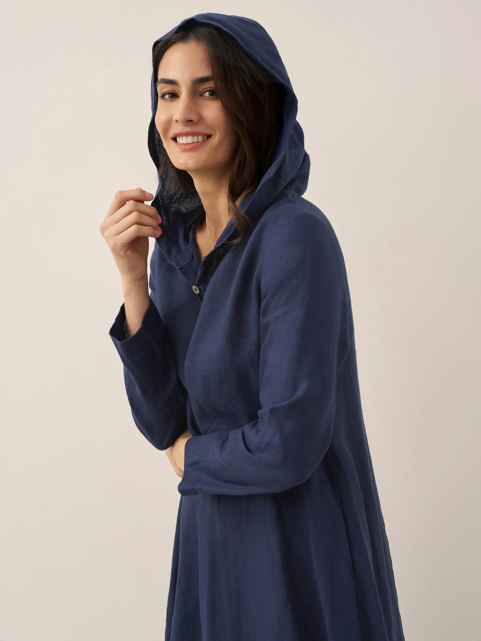 100% Linen Hooded Pullover Maxi Dress REBECCA DestGlow