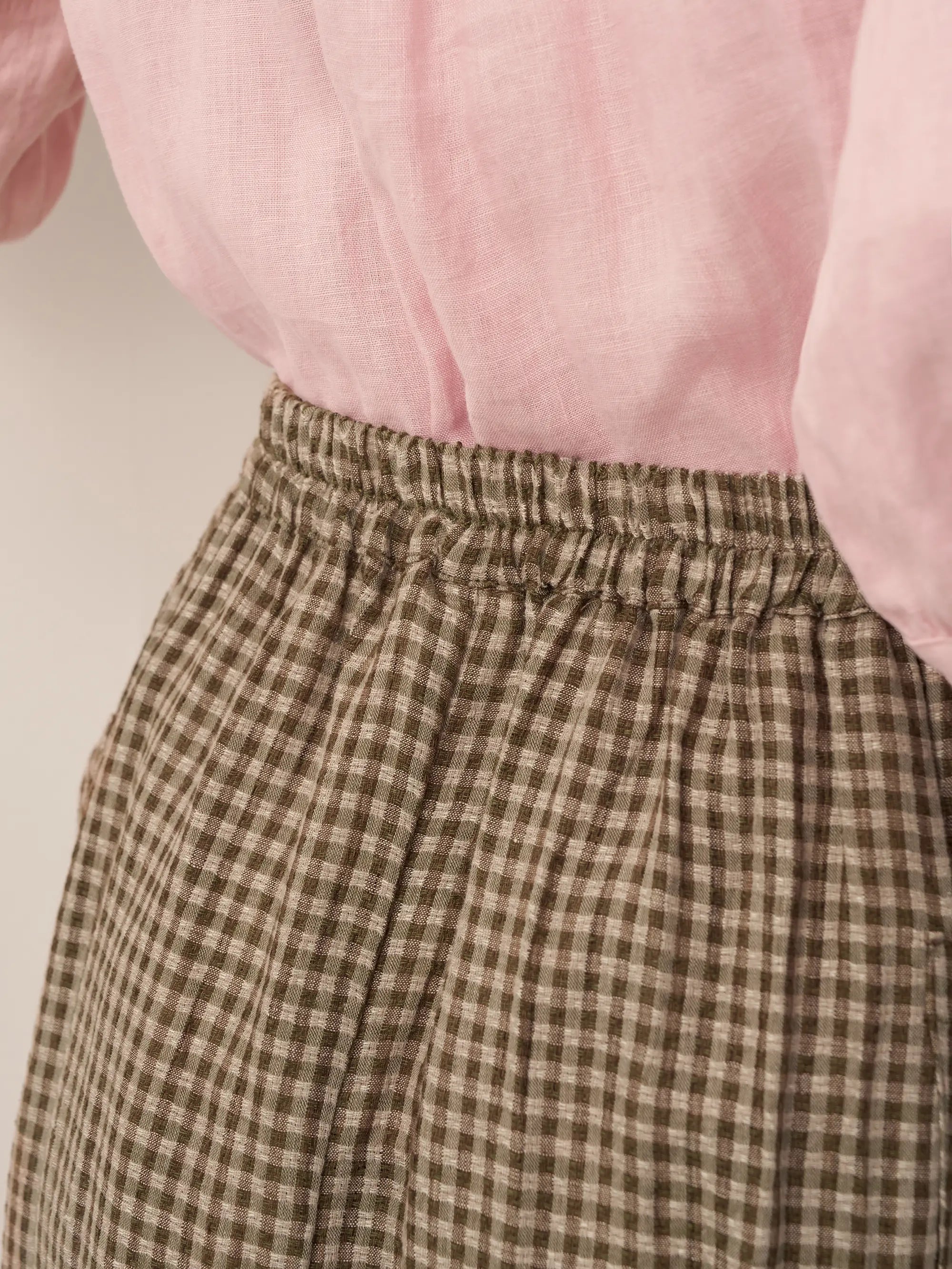 Linen Checked Elastic Waist Skirt MARINA