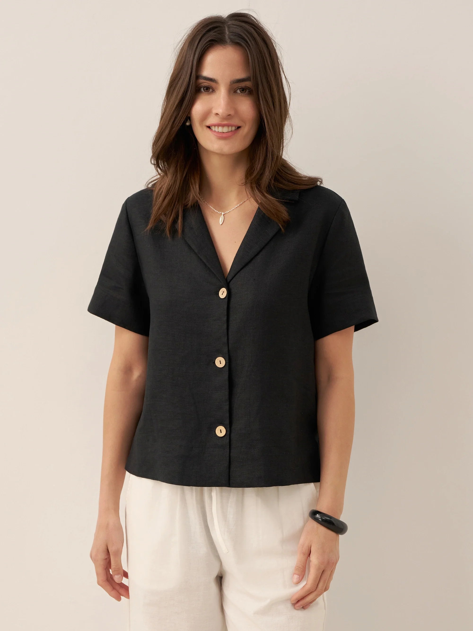 100% Linen Button-Up Short Sleeve Shirt ORENDA by LINTICO