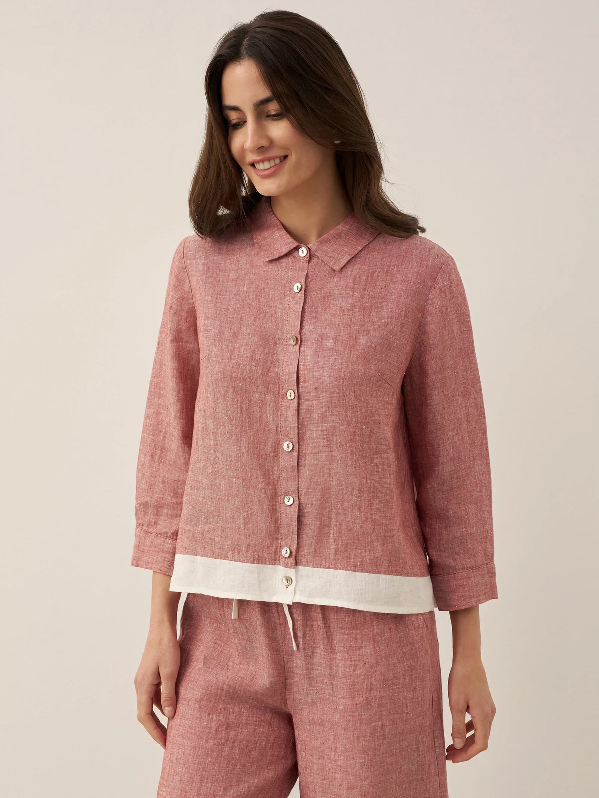 100% Linen Buttoned Closure Color-Blocked Shirt JANICE DestGlow