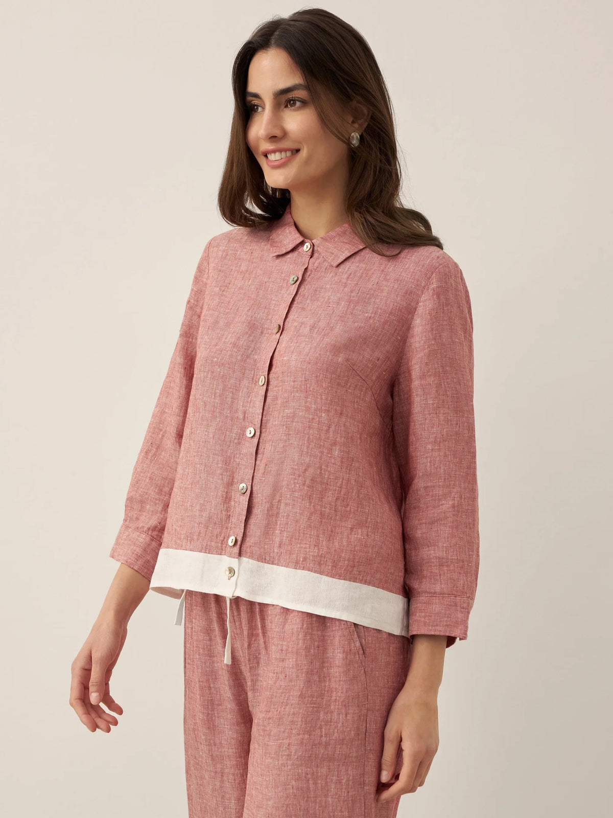 100% Linen Buttoned Closure Color-Blocked Shirt JANICE DestGlow