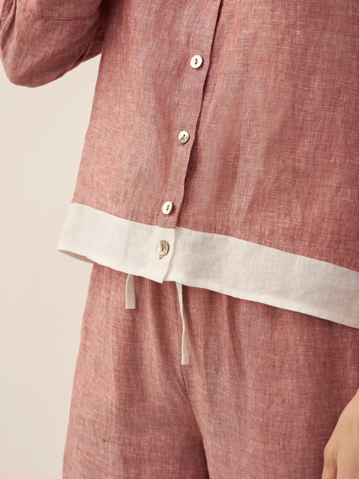 100% Linen Buttoned Closure Color-Blocked Shirt JANICE DestGlow