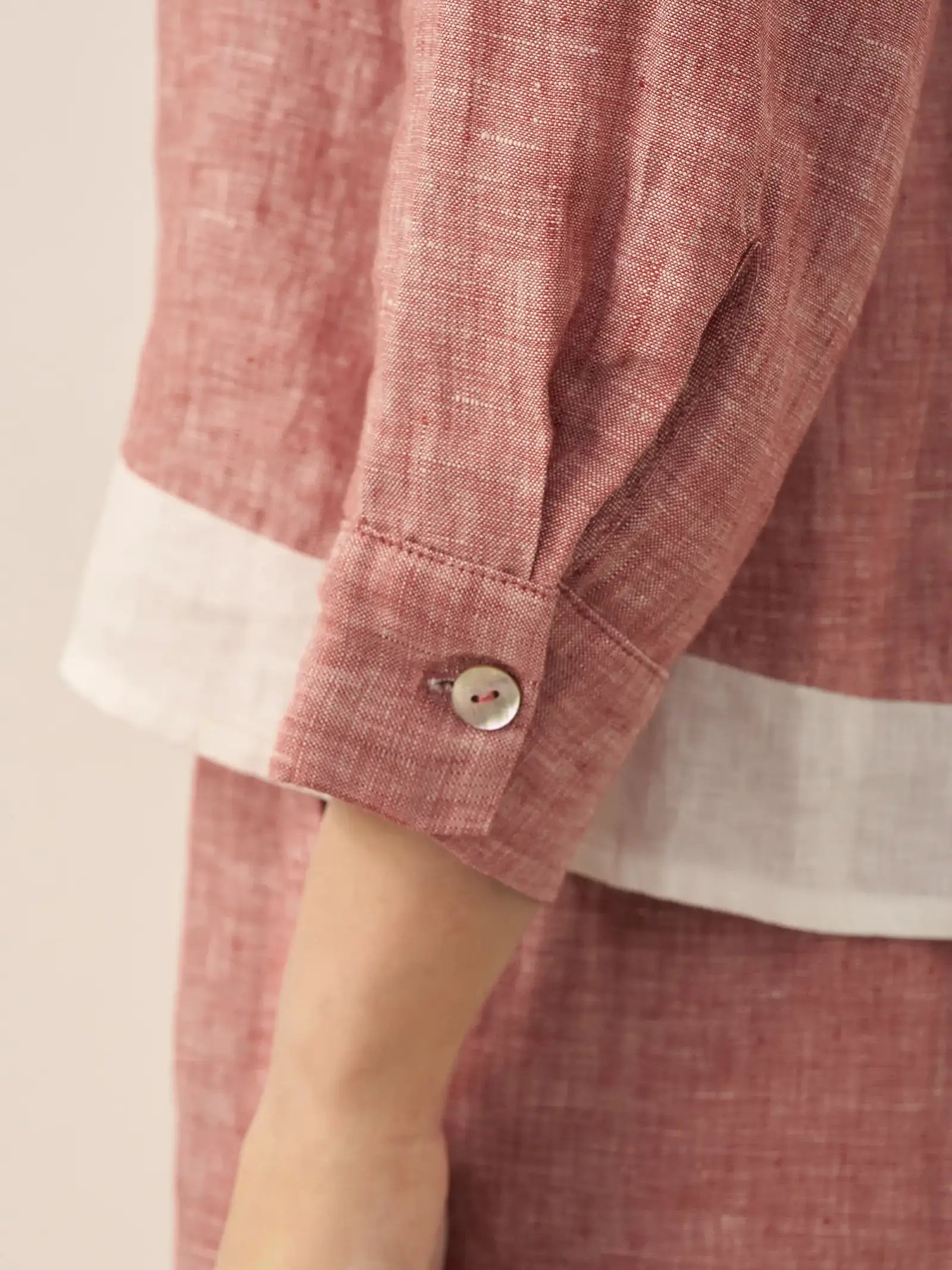 100% Linen Buttoned Closure Color-Blocked Shirt JANICE DestGlow