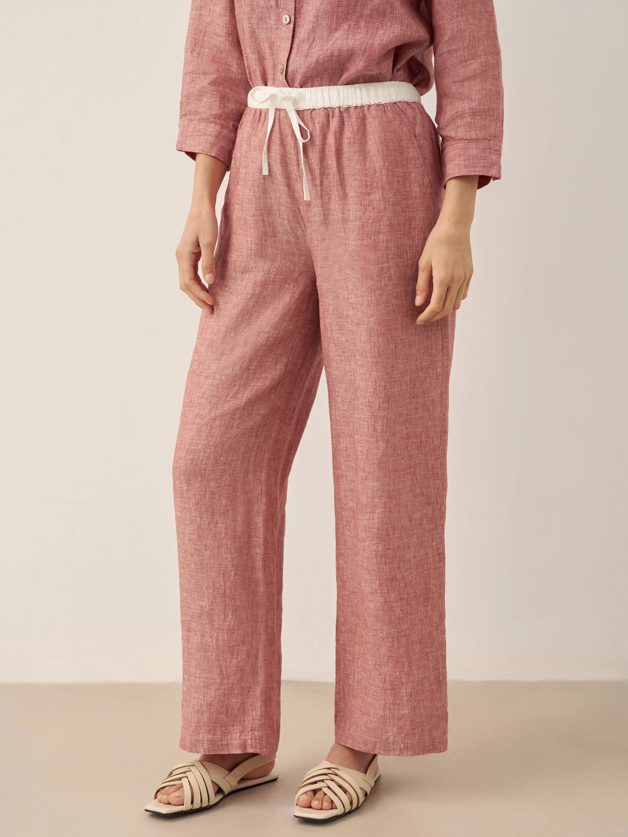 100% Linen Elastic Waist Straight-Leg Trousers JOURDAN by LINTICO