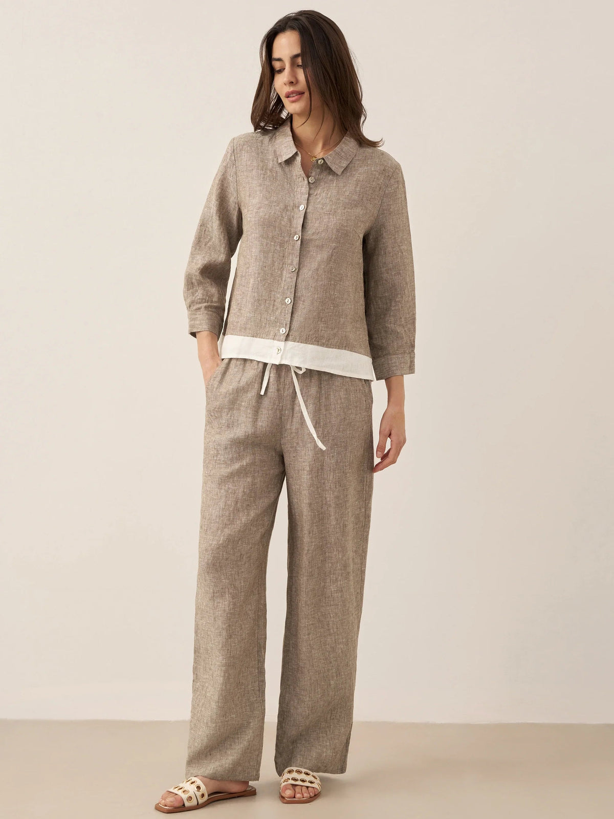 100% Linen Buttoned Closure Color-Blocked Shirt JANICE DestGlow