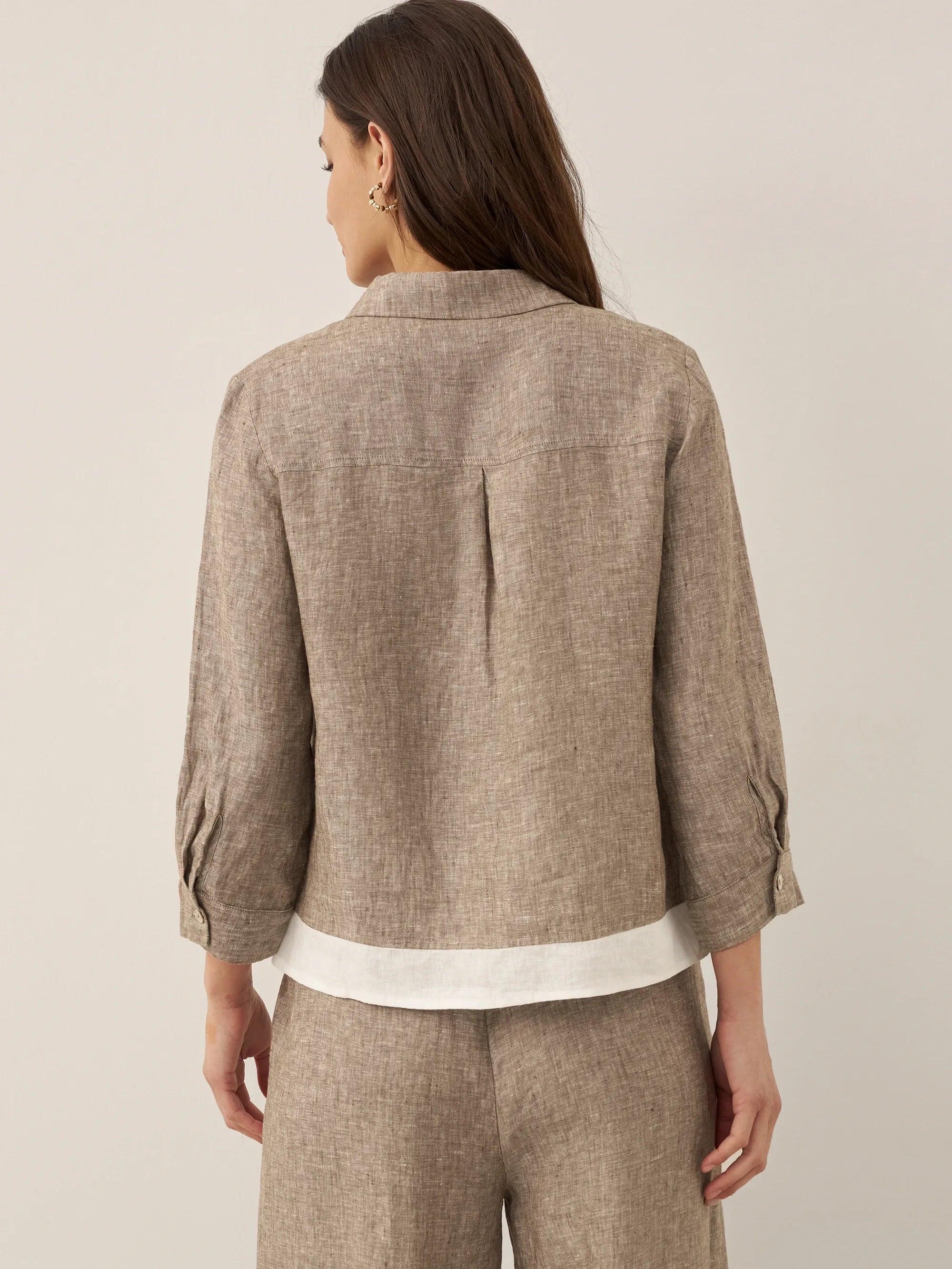 100% Linen Buttoned Closure Color-Blocked Shirt JANICE DestGlow