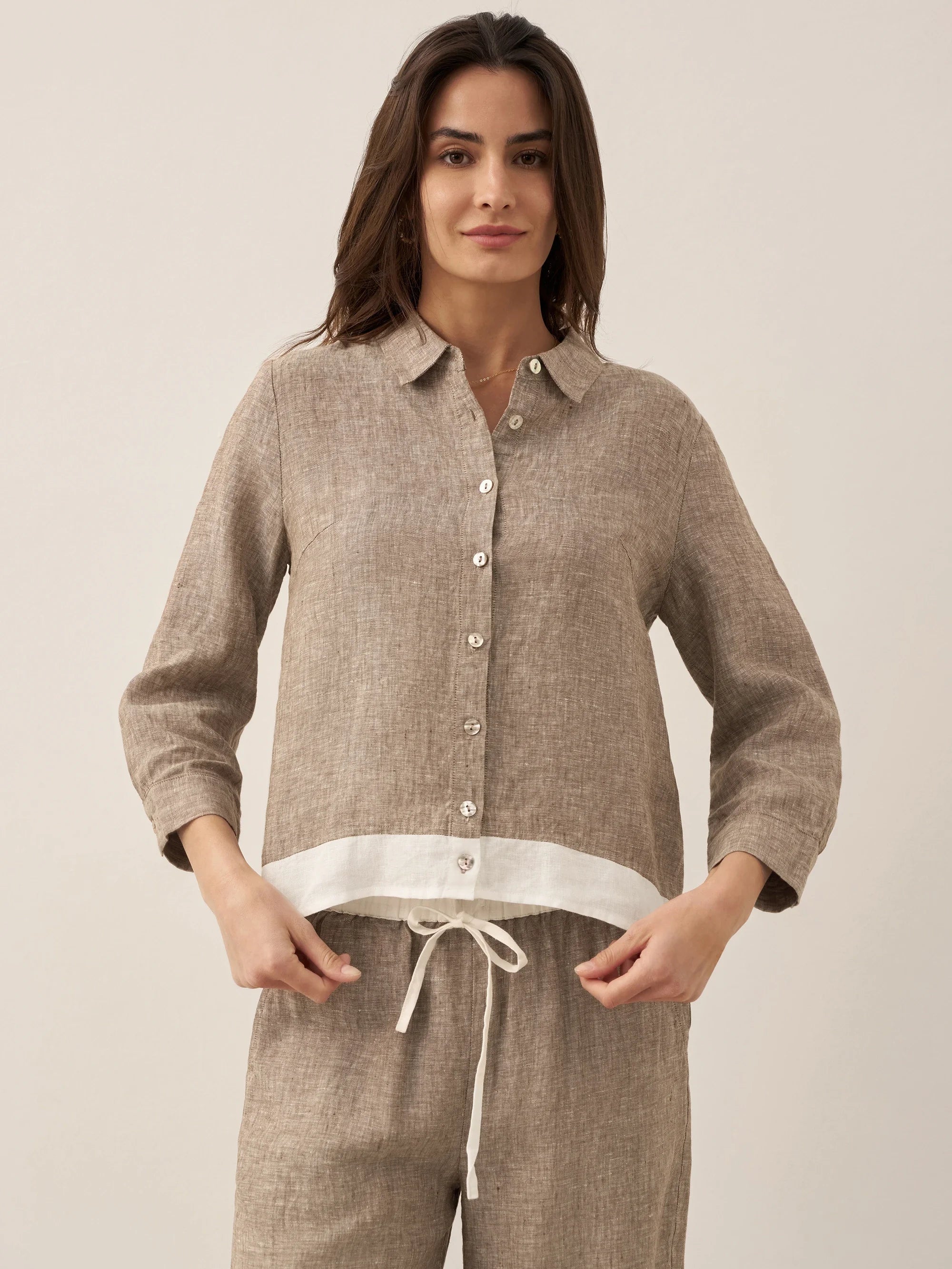 100% Linen Buttoned Closure Color-Blocked Shirt JANICE DestGlow