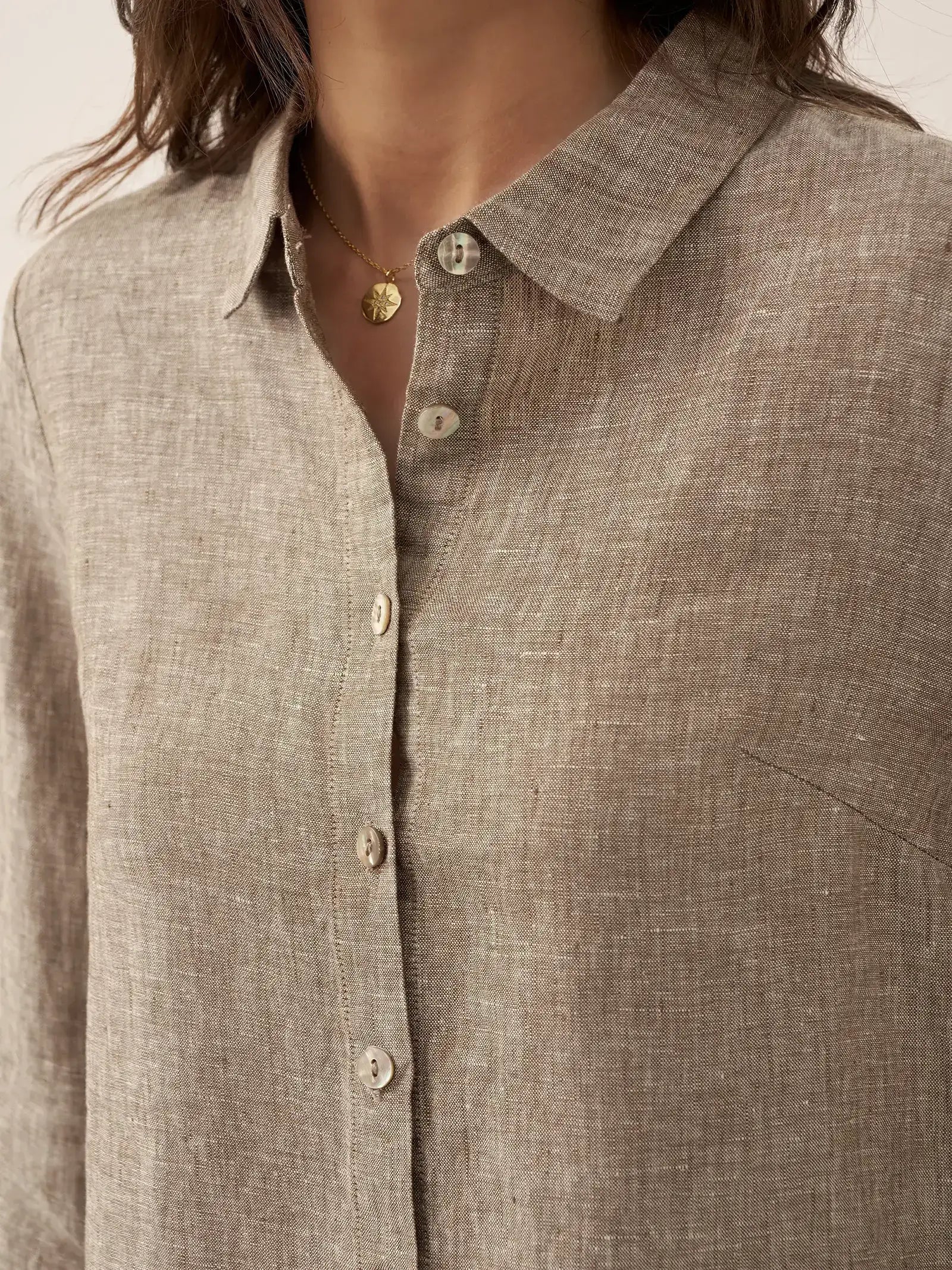 100% Linen Buttoned Closure Color-Blocked Shirt JANICE DestGlow