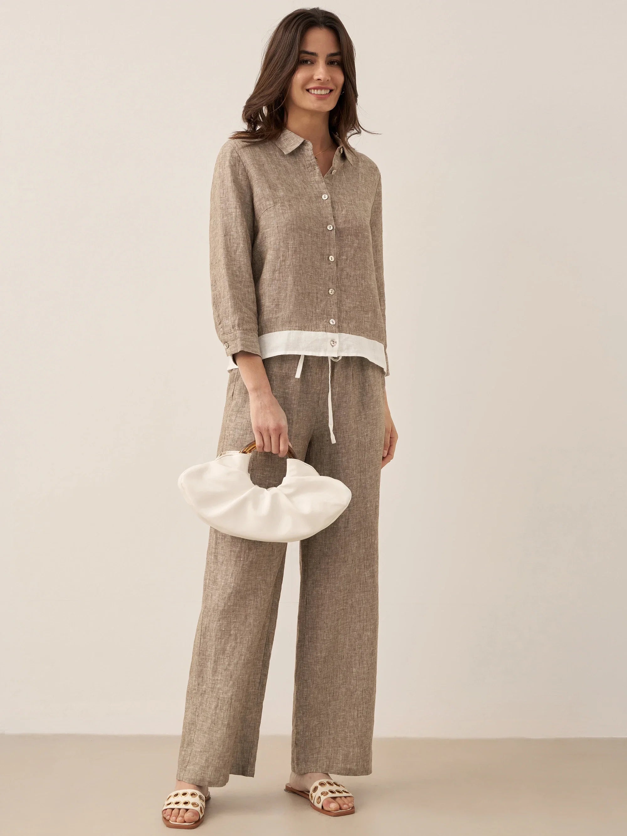 100% Linen Buttoned Closure Color-Blocked Shirt JANICE DestGlow