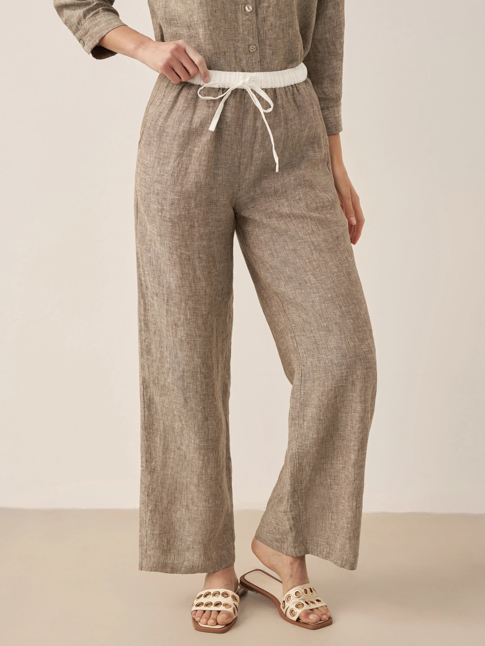 100% Linen Elastic Waist Straight-Leg Trousers JOURDAN by LINTICO