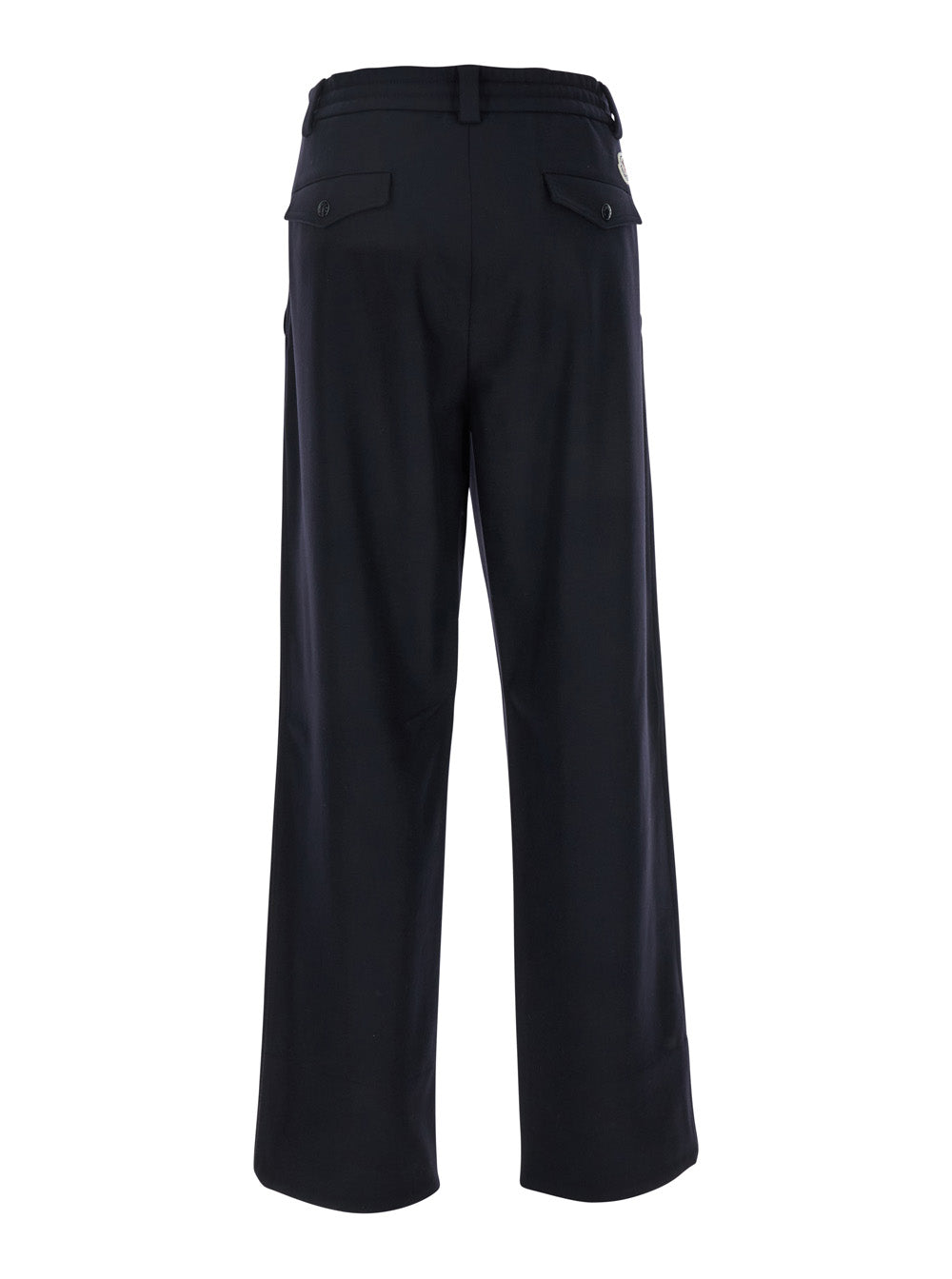 Moncler Men Blue Pants With Drawstring Elastic Waist And Logo Patch On The Rear In Wool Man by Luosophy