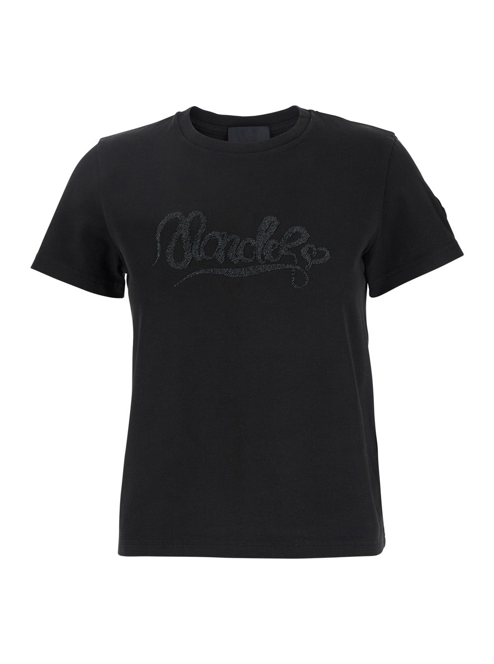 Moncler Women Black T-Shirt With Logo Embroidered On The Front In Cotton Woman by Luosophy