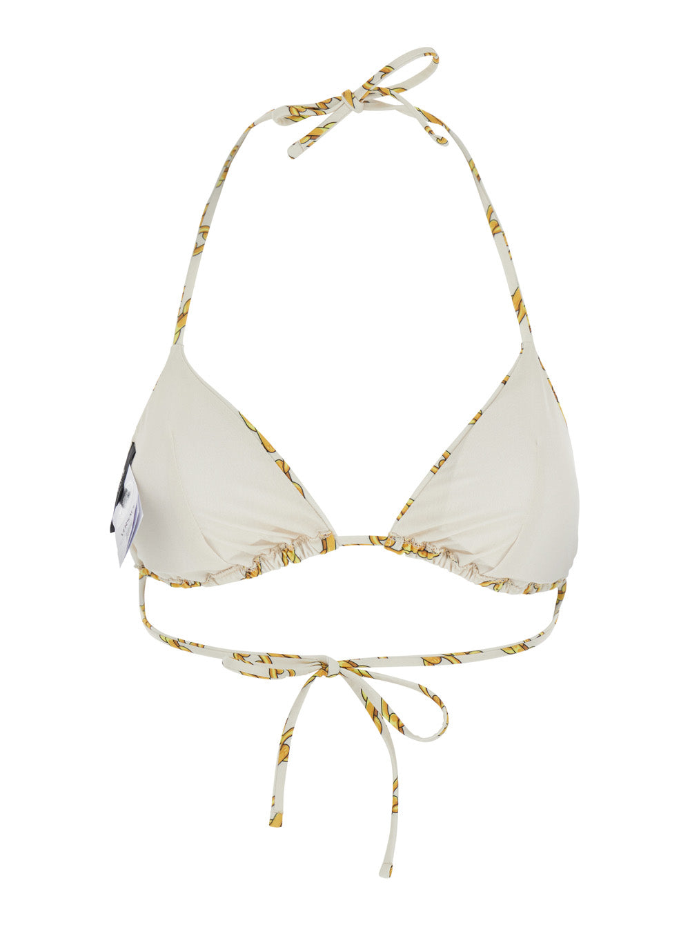 Versace Women White Bikini Top With All-Over Chain Print In Tech Fabric Stretch Woman