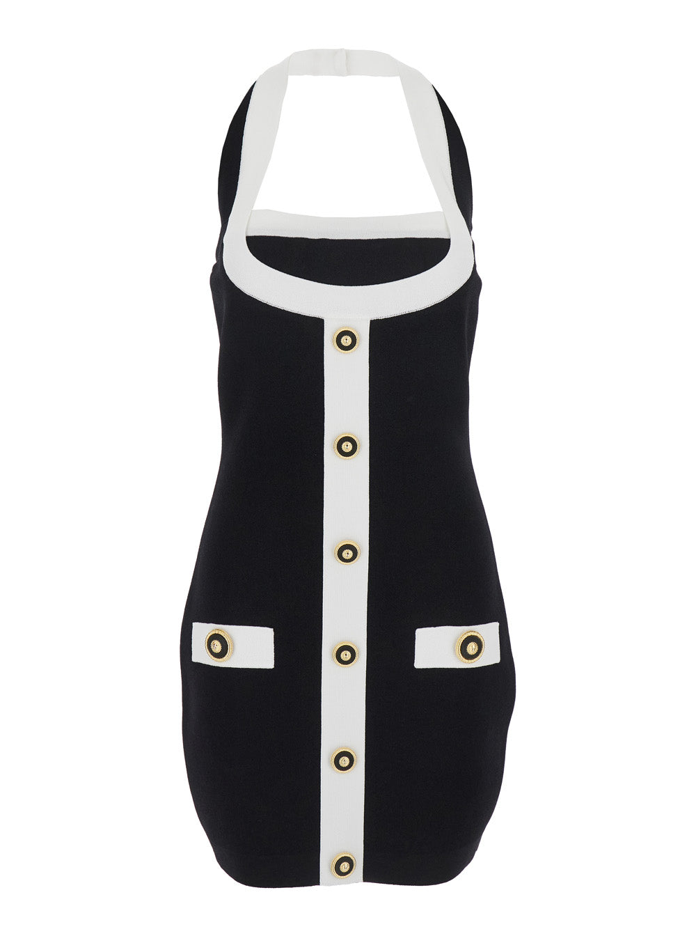 Balmain Women Black Dress With Square Neckline And Decorative Buttons In Viscose Blend Women by Luosophy