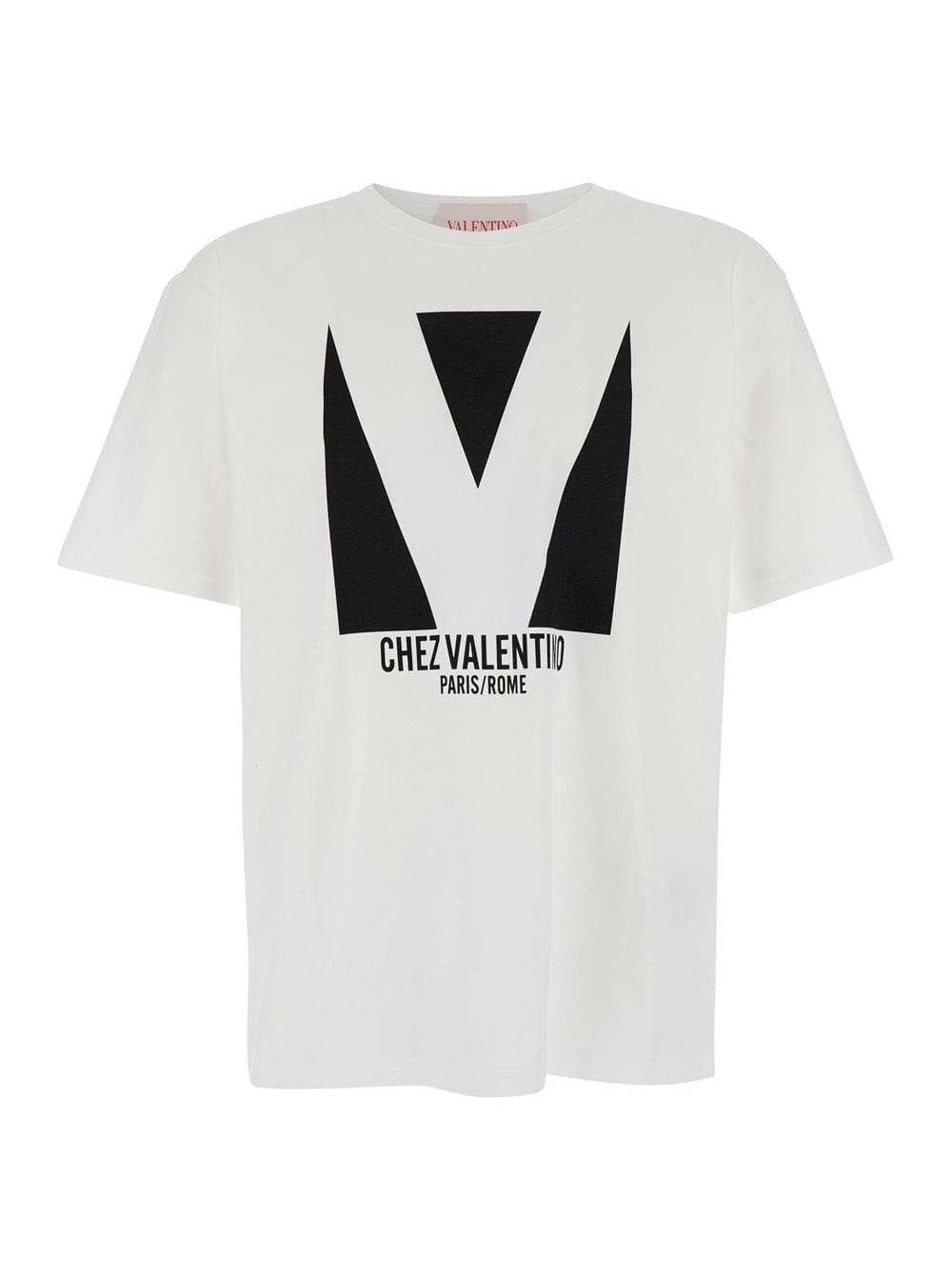 Valentino men chez white crewneck t-shirt with maxi logo print on the
