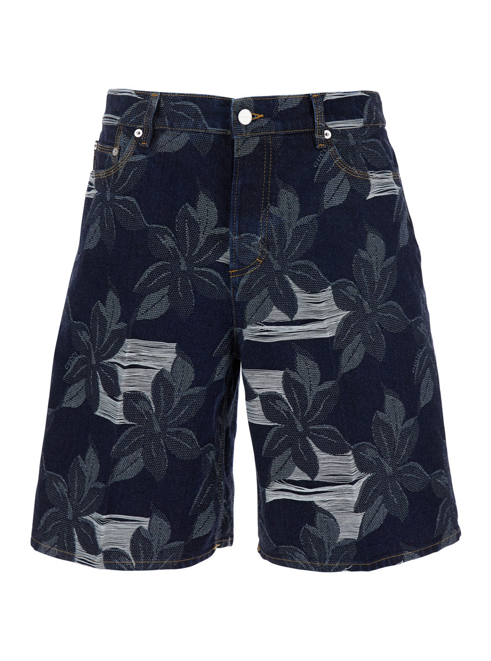 Gucci Men Blue Bermuda Shorts With All-Over Floral Embroidery And Logo Patch On The Back In Denim Man by Luosophy