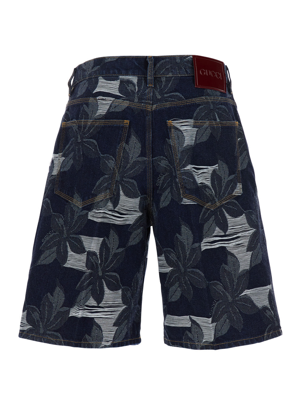 Gucci Men Blue Bermuda Shorts With All-Over Floral Embroidery And Logo Patch On The Back In Denim Man by Luosophy