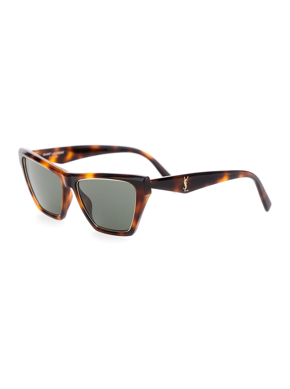 Saint Laurent Women Brown Sunglasses With Tortoiseshell Print And Cassandre Logo On Temples In Acetate Woman by Luosophy