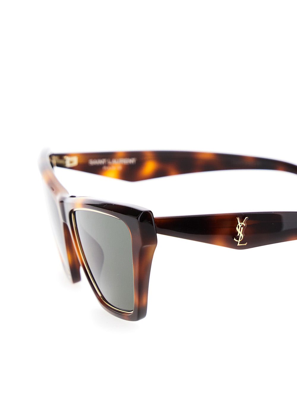 Saint Laurent Women Brown Sunglasses With Tortoiseshell Print And Cassandre Logo On Temples In Acetate Woman by Luosophy