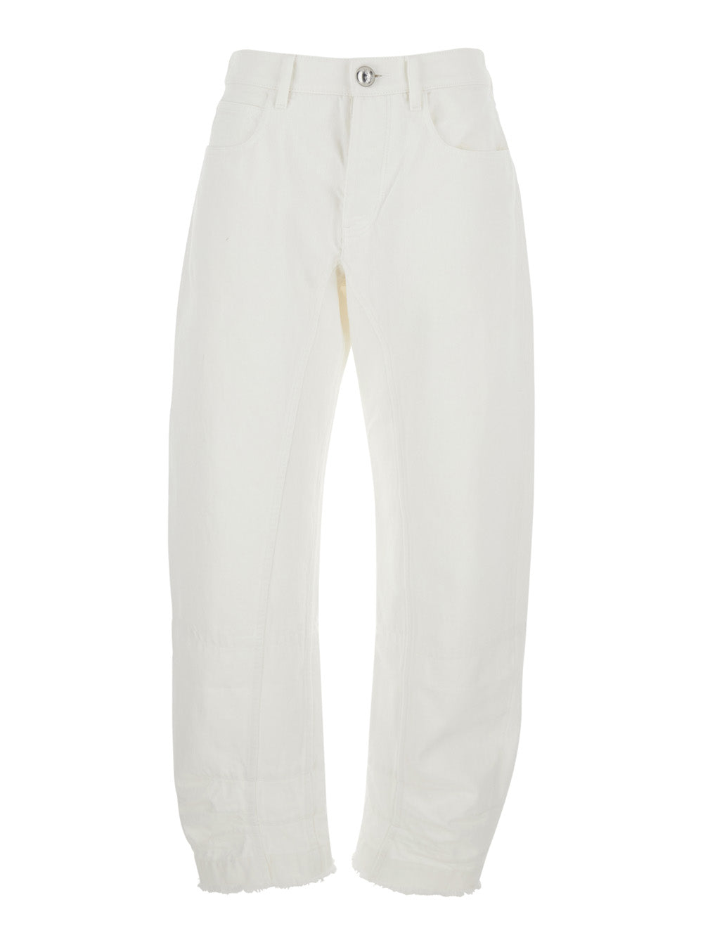Jil Sander Women White Jeans With Logo Patch On The Rear And Fringed Hem In Denim Woman by Luosophy