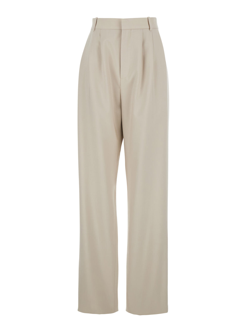 Saint Laurent Women Beige Pants With Belt Loops And Pences On The Front In Wool Woman DestGlow