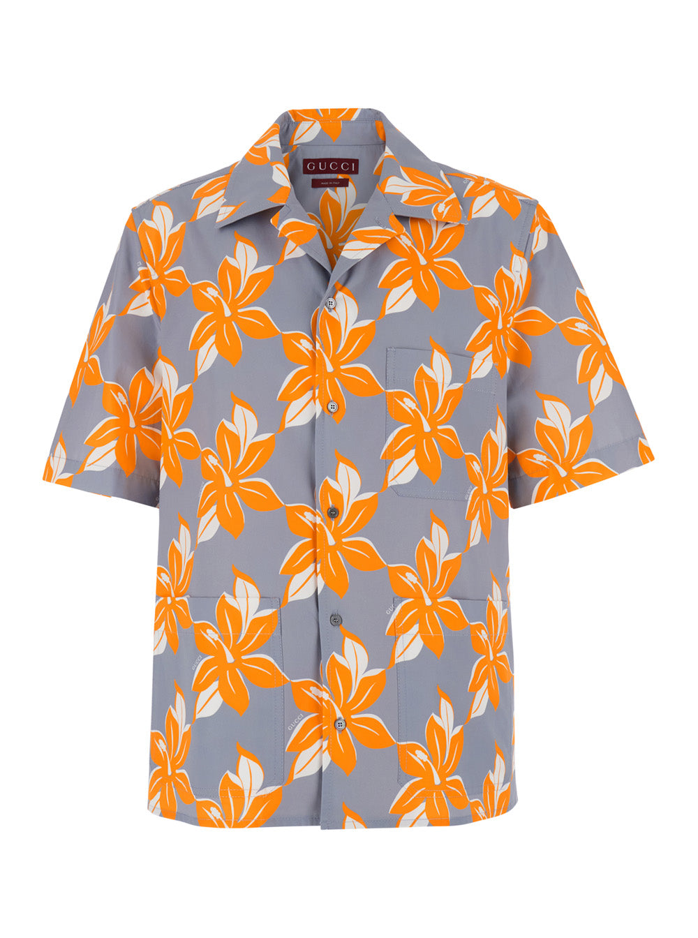 Gucci Men Multicolor Bowling Shirt With Cuban Collar And All-Over Floral Print In Cotton Man