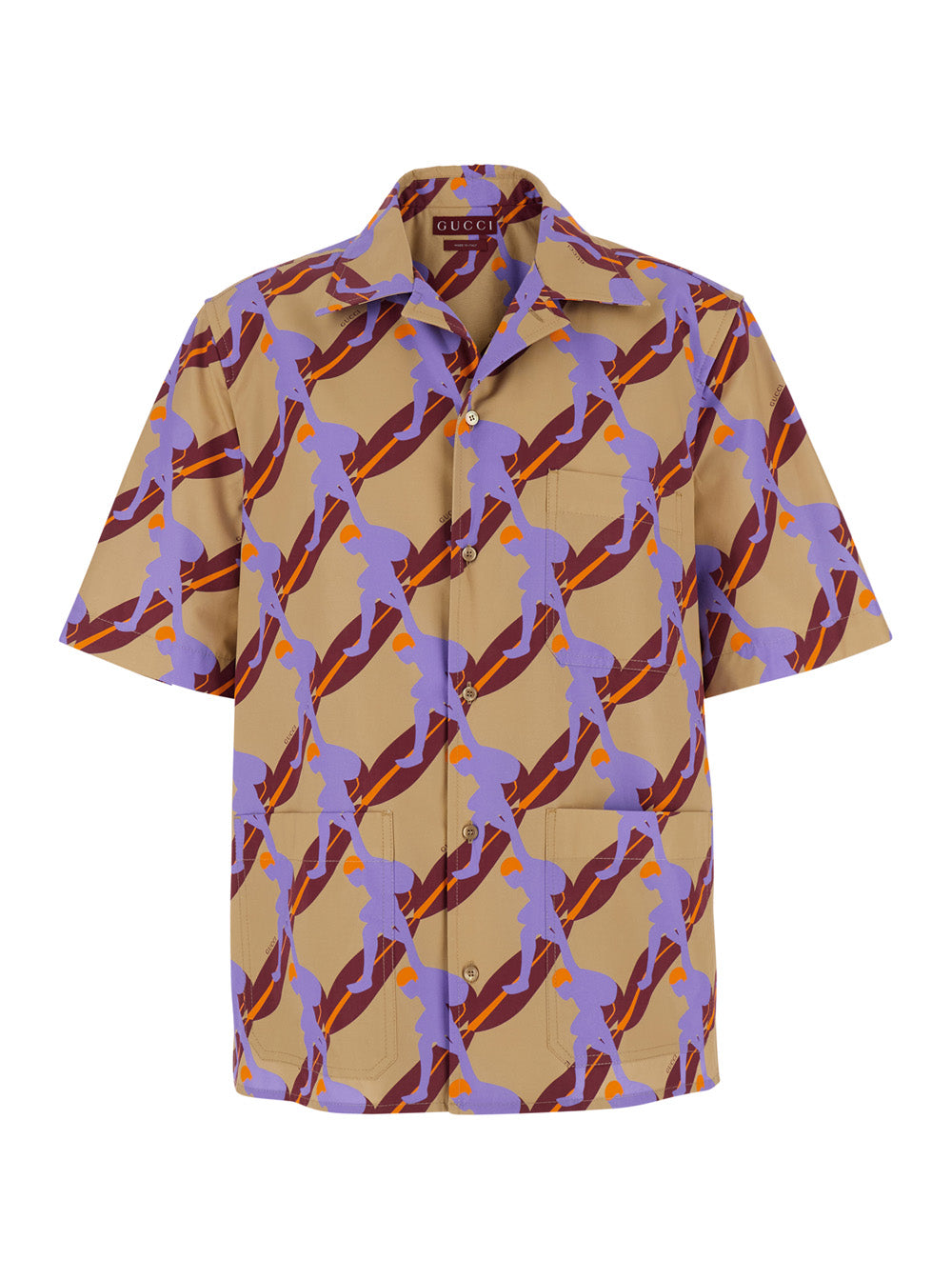 Gucci Men Multicolor Bowling Shirt With Cuban Collar And All-Over Print In Cotton Man