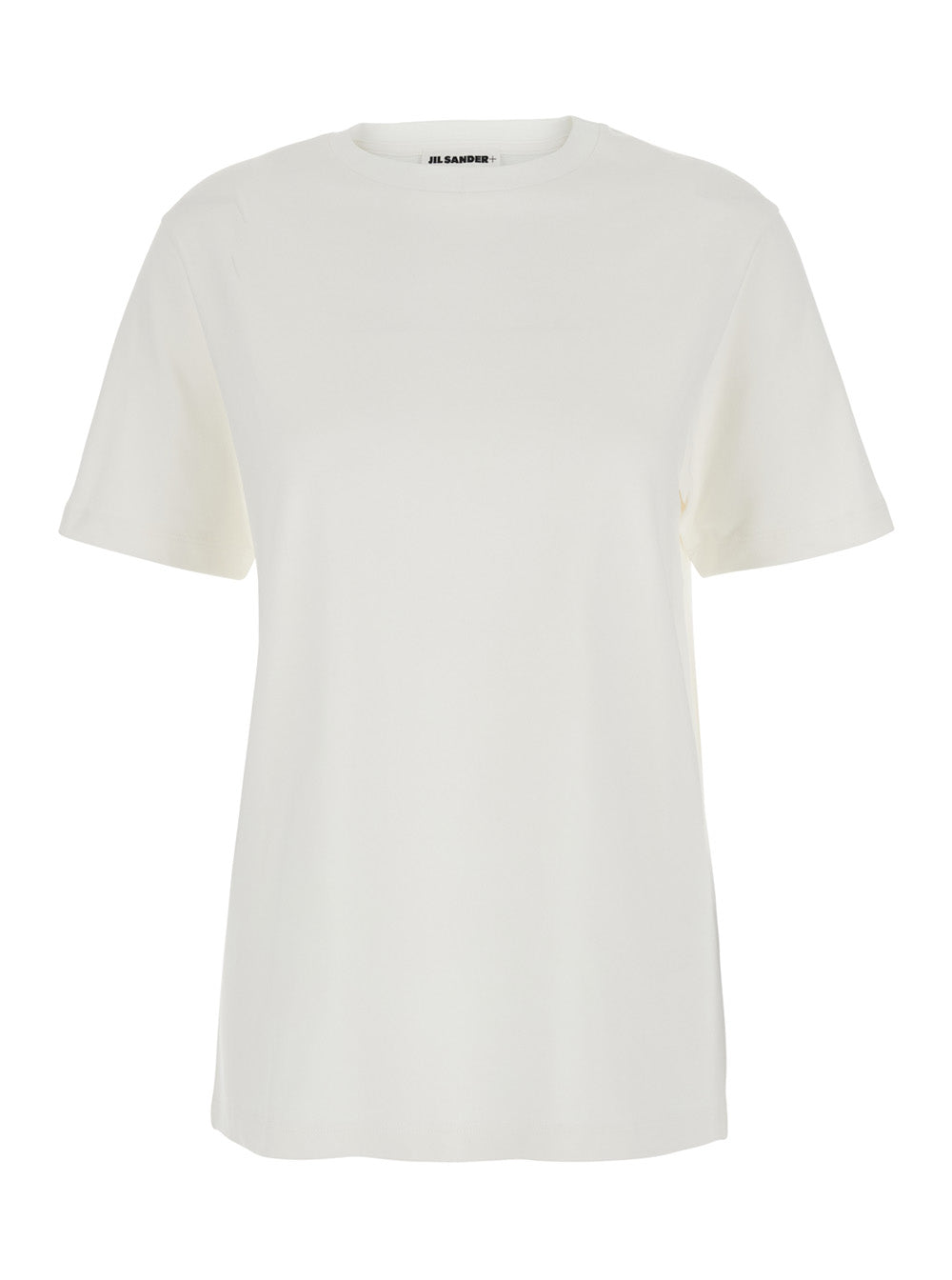 Jil Sander Women White Crewneck T-Shirt With Logo Patch Applied On The Back In Cotton Woman by Luosophy