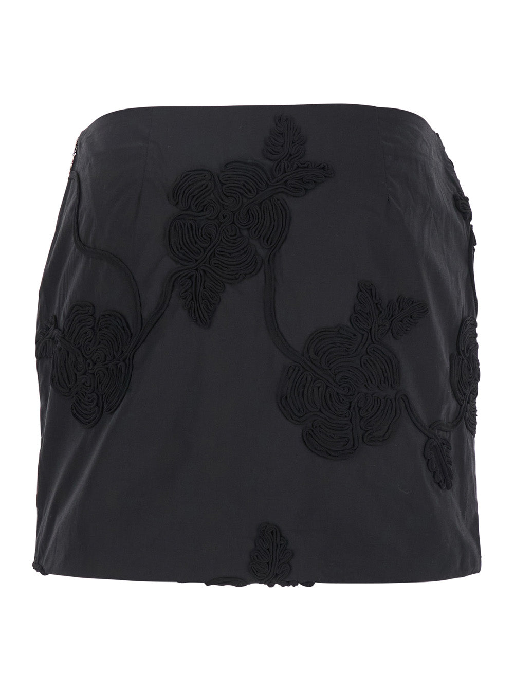 Rotate Women Black Mini Skirt With 3D Floral Details Applied All-Over In Cotton Woman by Luosophy
