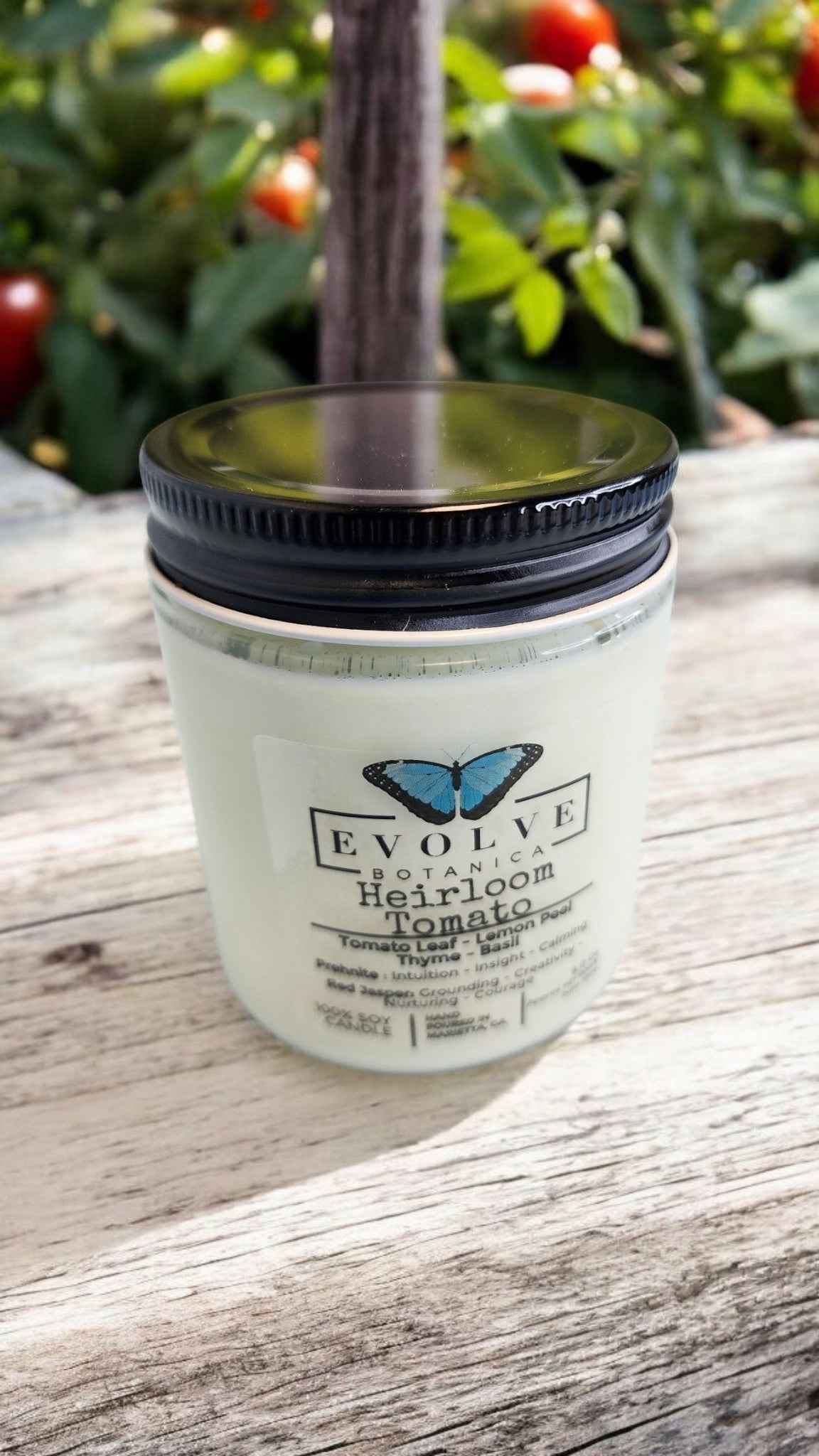 Classic 9oz Jam Jar Crystal Soy Candle - Heirloom Tomato (Prehnite & Red Jasper)