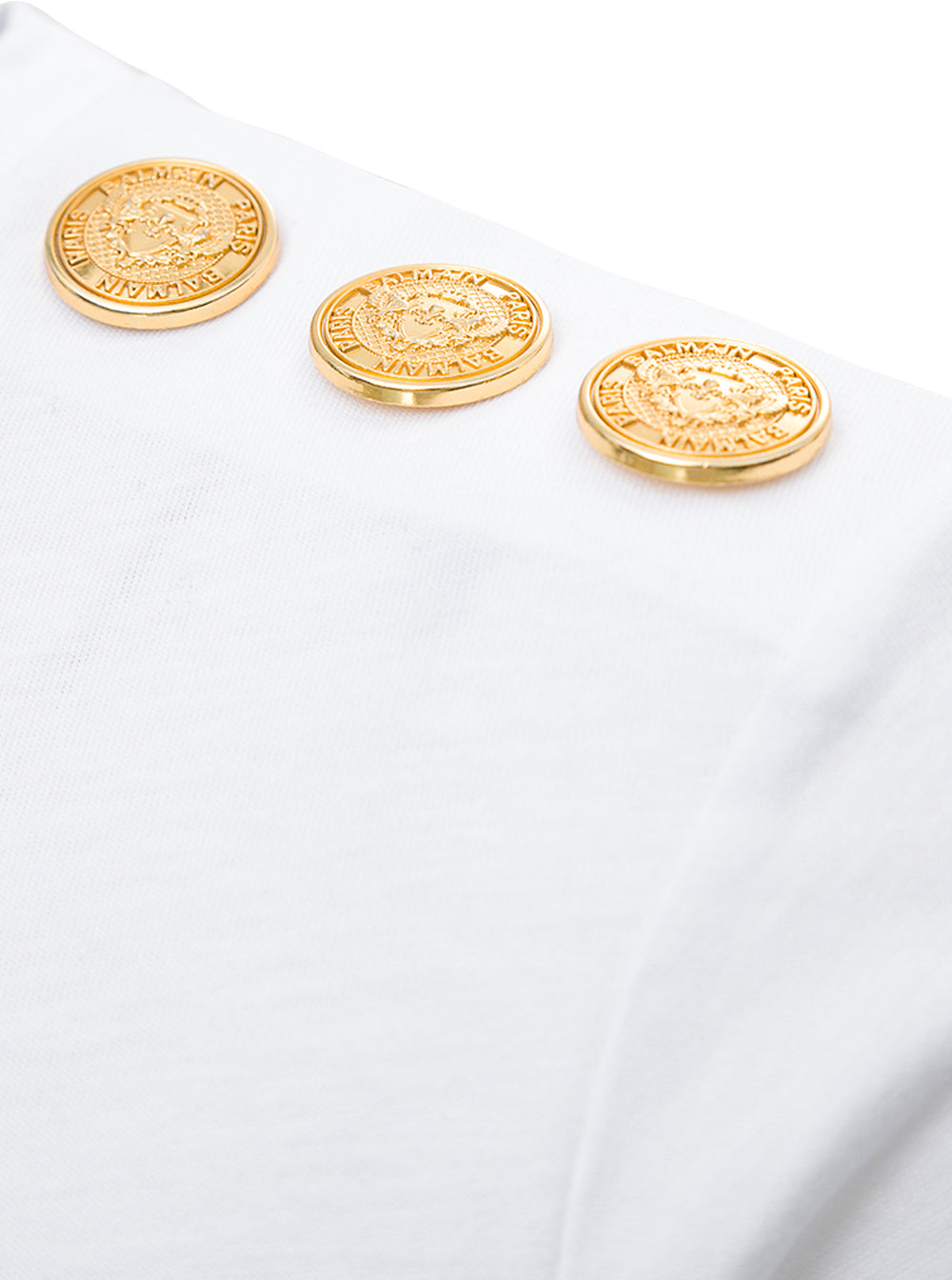 Balmain Women White Crewneck T-Shirt With Logo Print And Golden Buttons In Jersey Woman by Luosophy