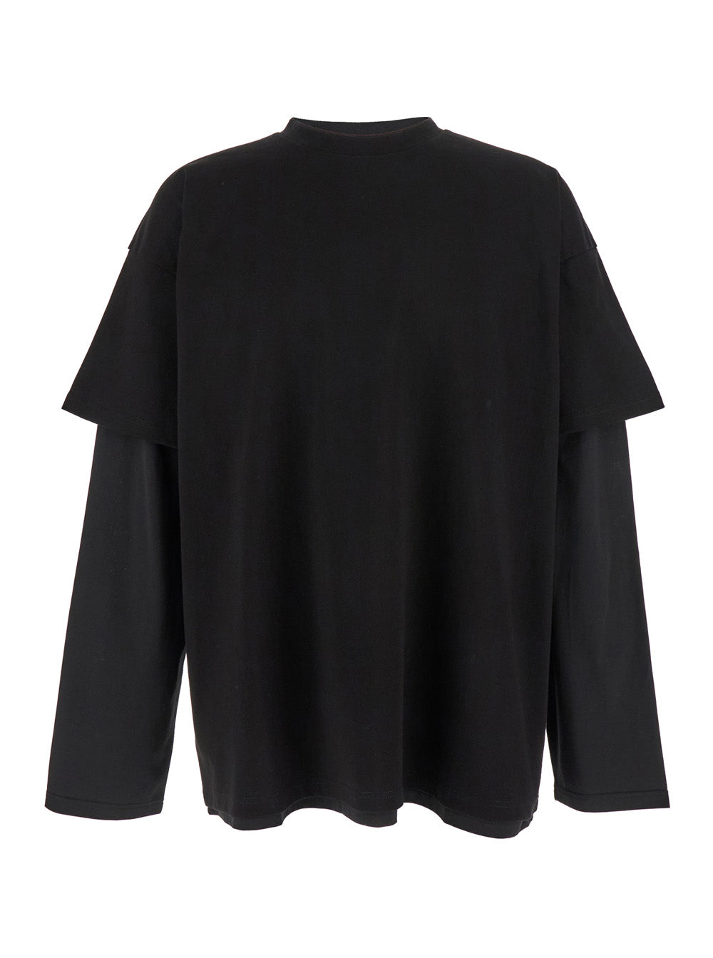 Jil Sander Men Black Crewneck T-Shirt With Logo Lettering On The Rear And Layered Design In Cotton Man by Luosophy