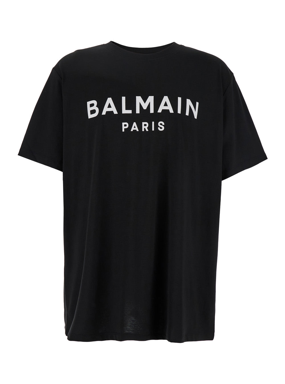 Balmain Men Black Crewneck T-Shirt With Logo Lettering On The Front In Cotton Man by Luosophy