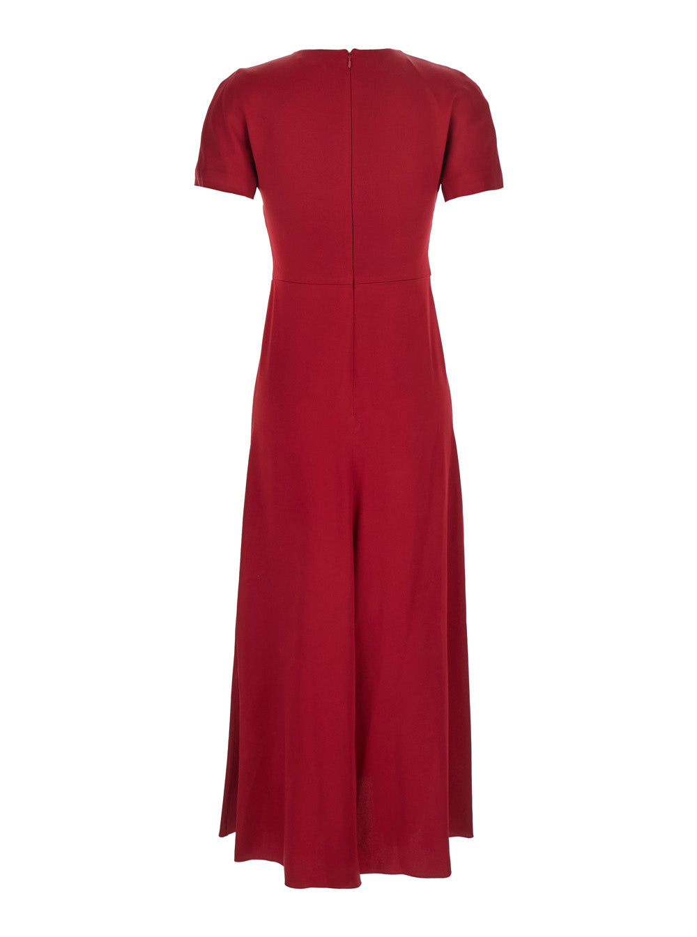 Victoria Beckham Women Red Crewneck Midi Dress With Gathered Waist And Rear Zip Closure In Viscose Blend Woman by Luosophy