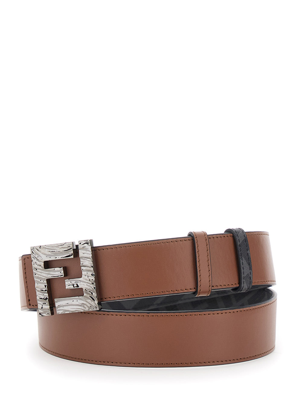 Fendi Men Brown Reversible Belt With Ff Buckle Closure In Leather Man DestGlow