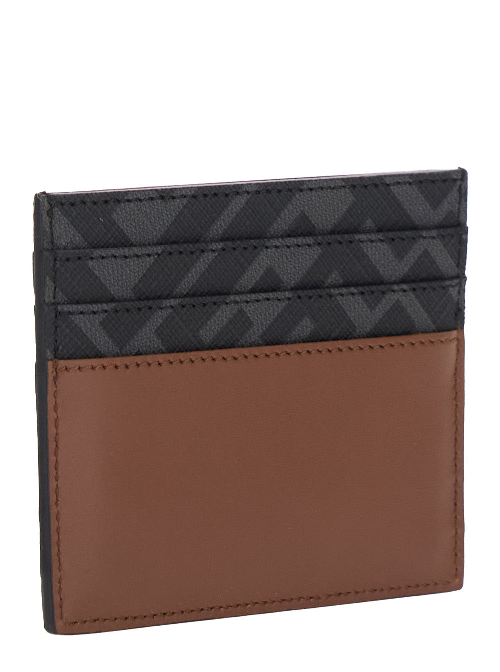 Fendi Men Brown Card Holder With Ff Plaque On The Front In Leather And Ff Canvas Man by Luosophy
