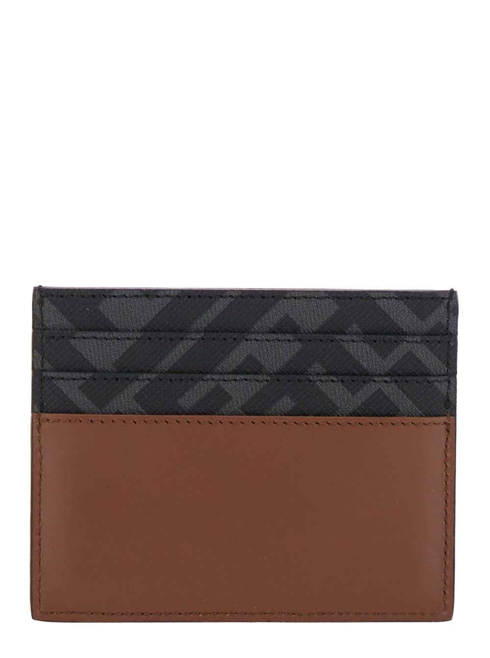 Fendi Men Brown Card Holder With Ff Plaque On The Front In Leather And Ff Canvas Man by Luosophy