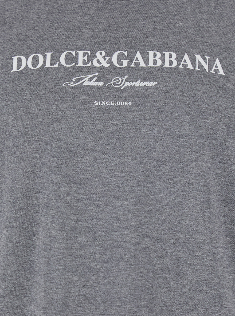 Dolce & Gabbana Men Grey Crewneck T-Shirt With Logo Lettering Print On The Front In Cotton Man by Luosophy