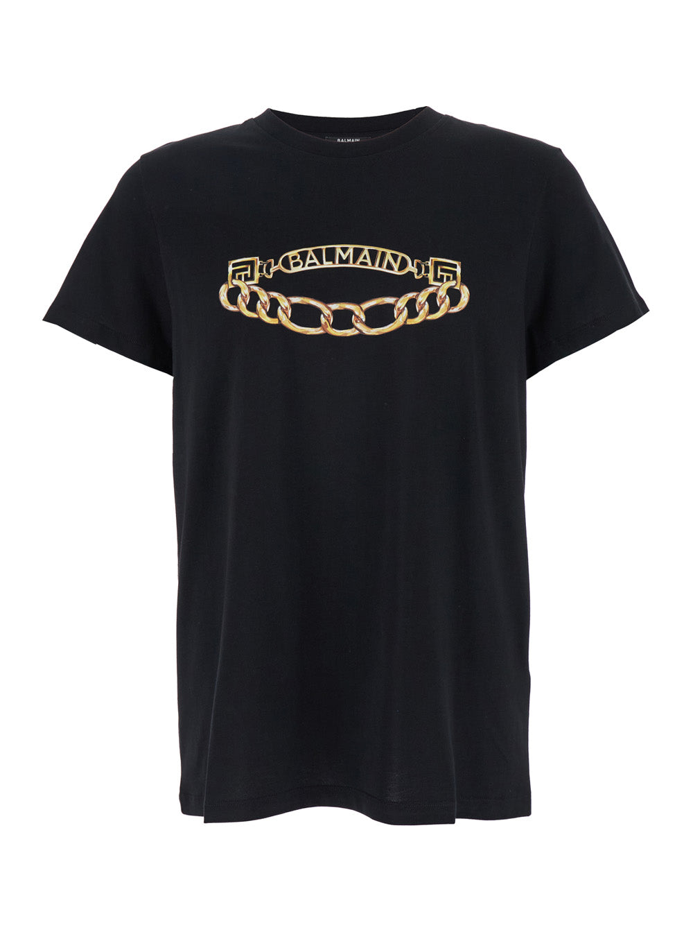 Balmain Men Black Crewneck T-Shirt With Logo Print On The Front In Cotton Man by Luosophy