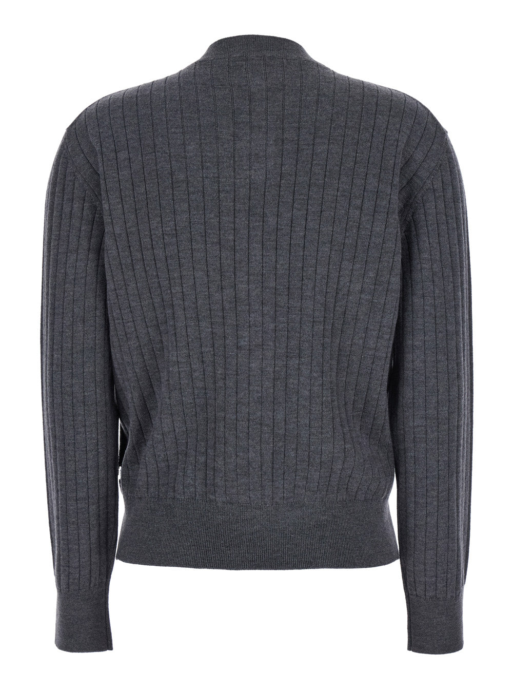 Bottega Veneta Women Grey Crewneck Cardigan With Knot Buttons Closure And Ribbed Knit In Wool Woman by Luosophy