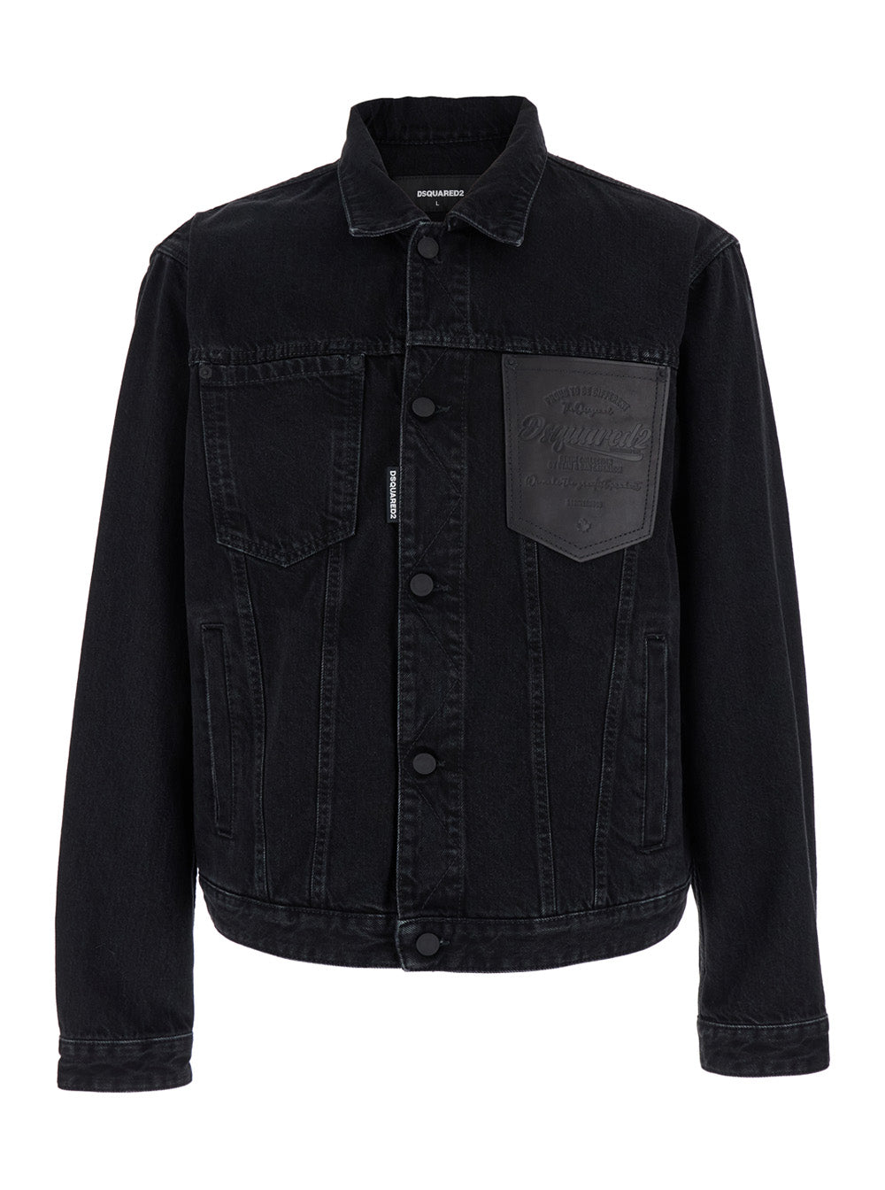 Dsquared2 Men Black Jacket With Classic Collar And Embossed Logo On The Front In Denim Man by Luosophy