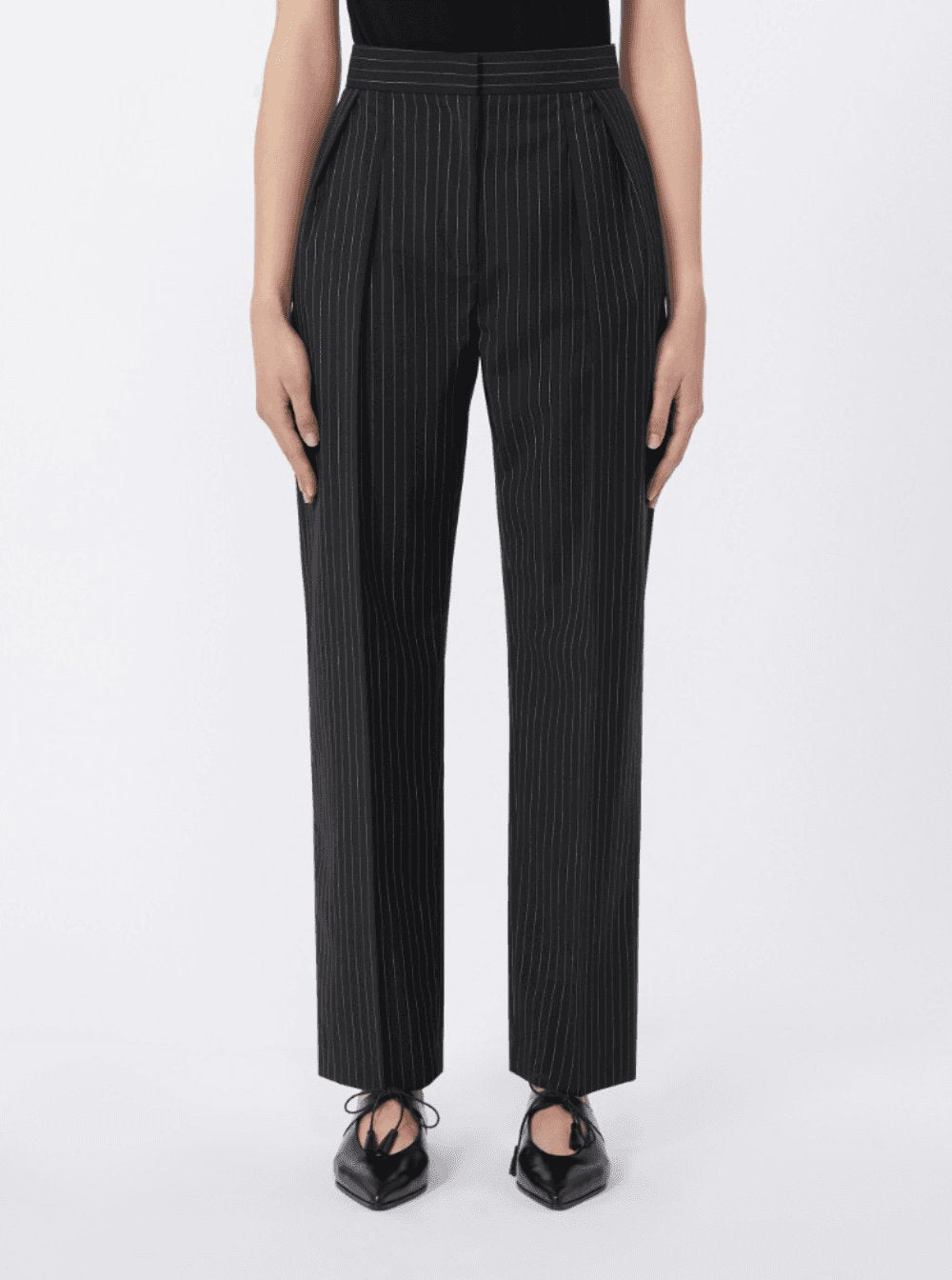 Max mara women sesamo black pants with front concealed closure and all
