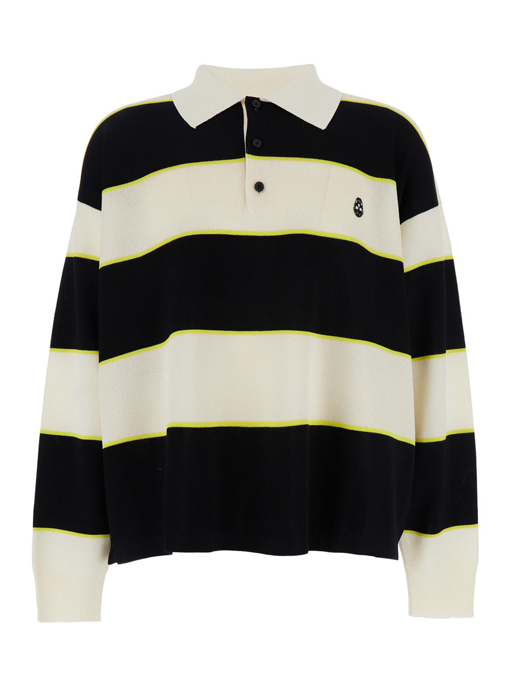 Alexander Mcqueen Men Black And White Long-Sleeve Polo Shirt With Logo Patch On The Front And All-Over Striped Motif In Cotton Blend Man by Luosophy