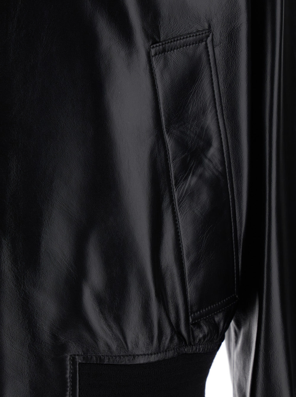 Bottega Veneta Men Black Bomber Jacket With Two Front Welt Pockets In Leather Man by Luosophy