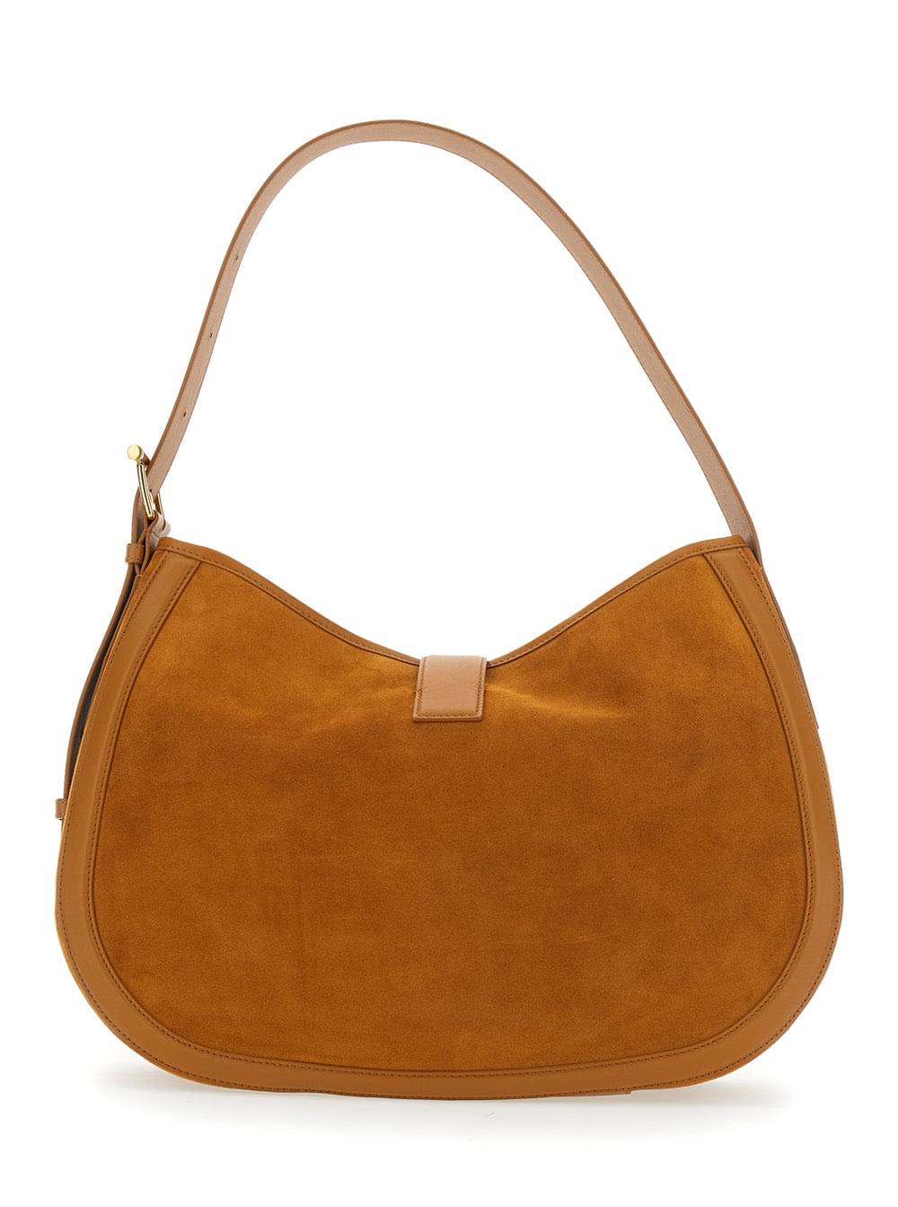 Alexander Mcqueen Women Brown Shoulder Bag With Adjustable Shoulder Strap And T Buckle Closure On The Front In Suede Woman