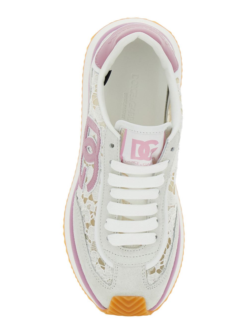 Dolce & Gabbana Women White Low Top With Lace Details And Dg Patch On The Side In Fabric And Suede Blend Woman by Luosophy