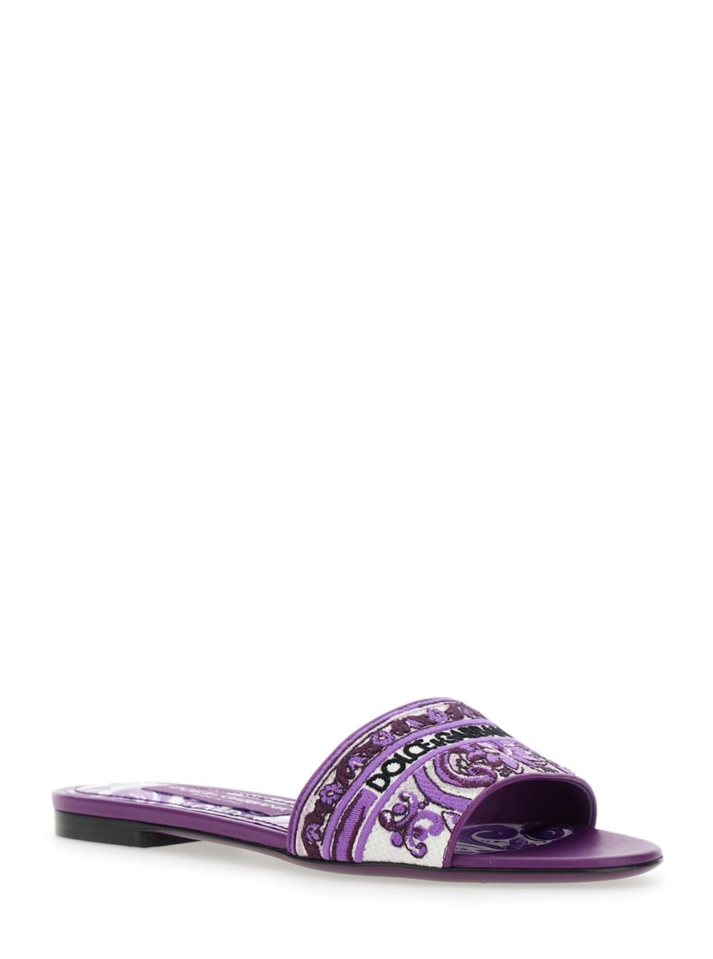 Dolce and gabbana women violet sandals with logo embroidery on the fro — product image 2