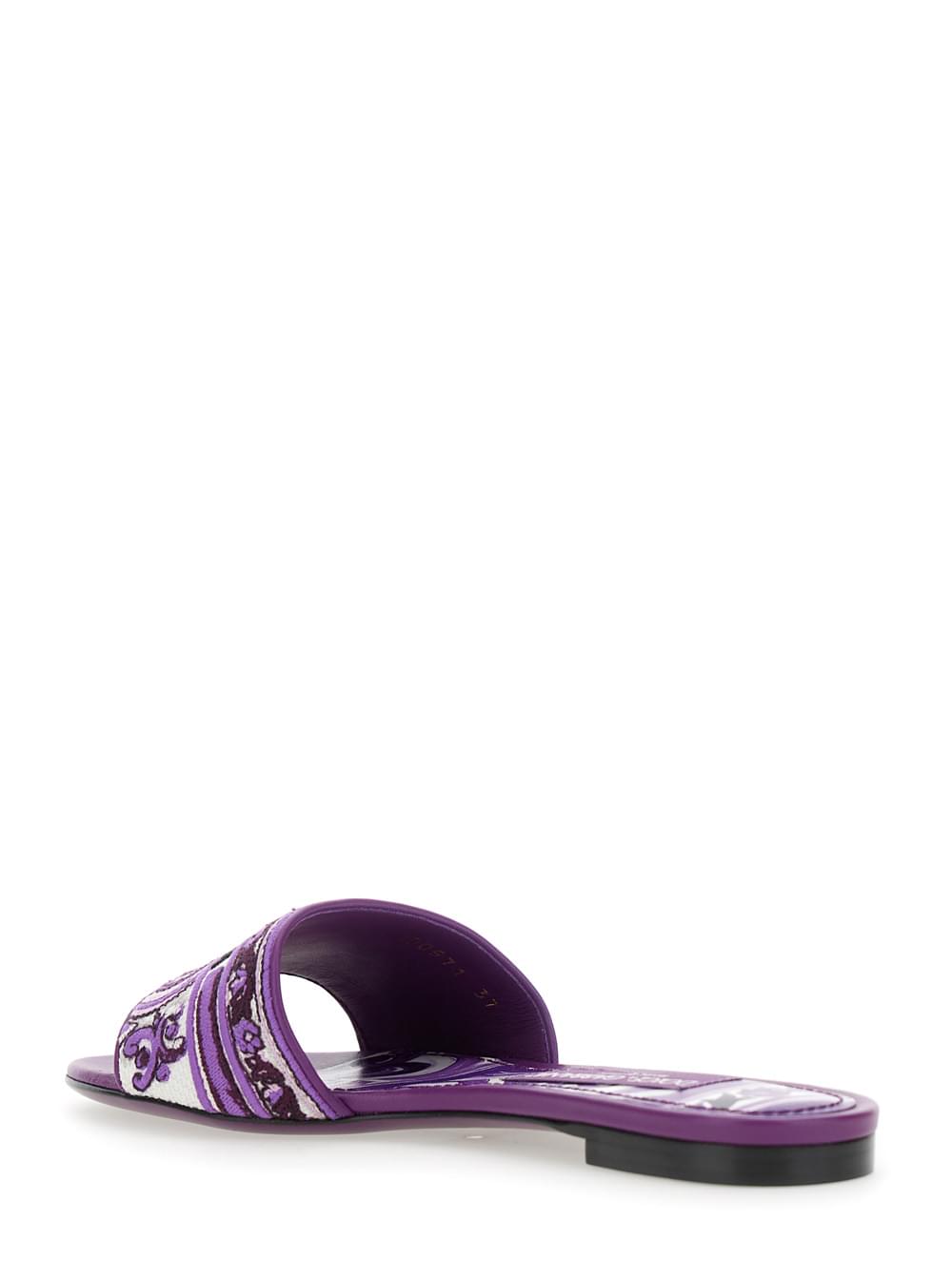 Dolce and gabbana women violet sandals with logo embroidery on the fro — product image 3