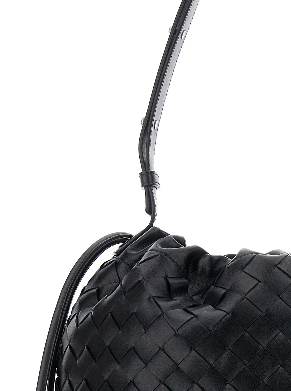 Bottega Veneta Men Black Shoulder Bag With Drawstring Closure And Intrecciato Motif In Leather Man by Luosophy